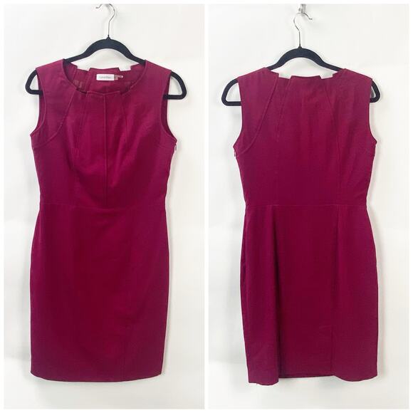 2/$30 Calvin Klein 6 Petite Women Fuchsia Pink Sleeveless  Midi Sheath Dress - Picture 1 of 8